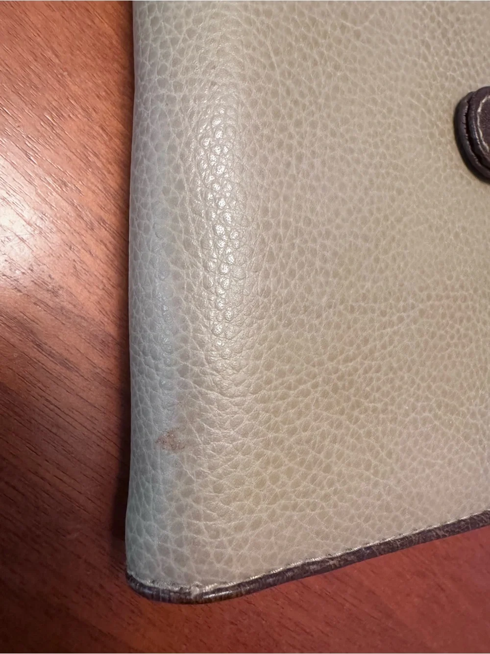 ROSETTI: Leather Zip Wallet in Light Beige with Dark Brown Trim